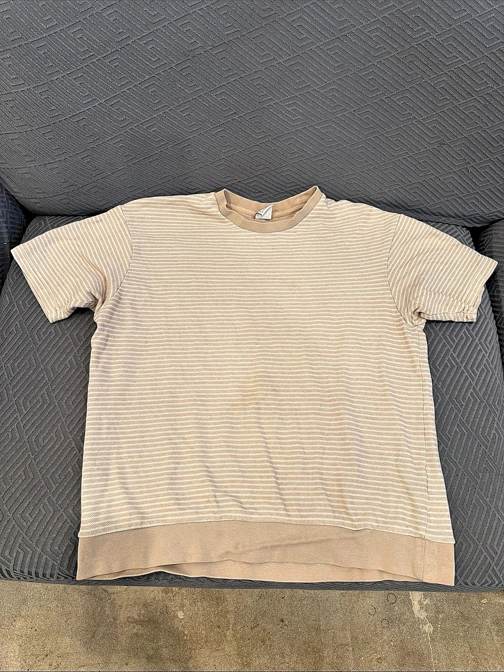 Striped Short Sleeve Top in Beige & White